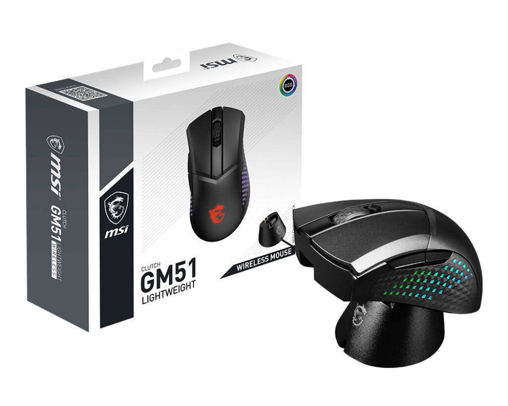 MSI CLUTCH GM51 LIGHTWEIGHT WIRELESS datormöss Spela högerhand RF Wireless + Bluetooth + USB Type-C Optisk 26000 DPI