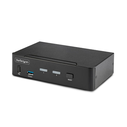 StarTech.com 2-ports DisplayPort KVM-switch, 8K 60 Hz/4K 144 Hz, enkelskärm, DP 1.4, 2x USB 3.0-portar, 4x USB 2.0 HID-portar, tryckknapps- och genvägsväxling, TAA-kompatibel - OS-oberoende, metallhölje