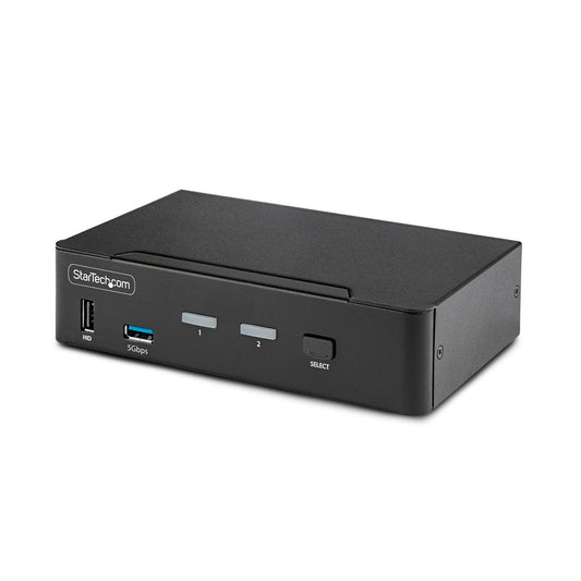 StarTech.com 2-ports DisplayPort KVM-switch, 8K 60 Hz/4K 144 Hz, enkelskärm, DP 1.4, 2x USB 3.0-portar, 4x USB 2.0 HID-portar, tryckknapps- och genvägsväxling, TAA-kompatibel - OS-oberoende, metallhölje