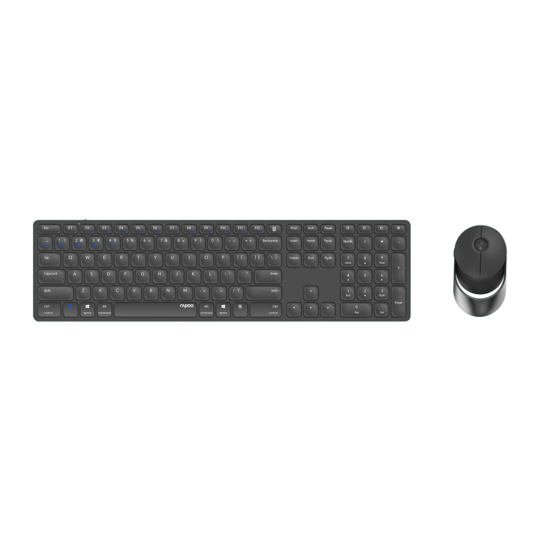 Rapoo 9850M tangentbord Mus inkluderad Hem Trådlös RF + Bluetooth QWERTZ tyska Grå