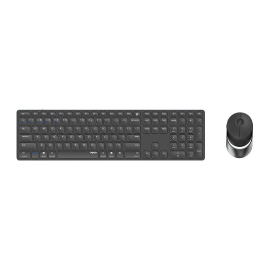 Rapoo 9850M tangentbord Mus inkluderad Hem Trådlös RF + Bluetooth QWERTZ tyska Grå