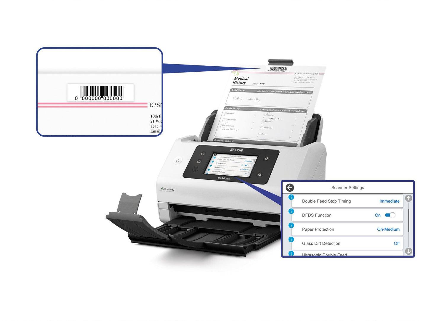 Epson WorkForce DS-900WN Arkmatad skanner 600 x 600 DPI A4 Vit