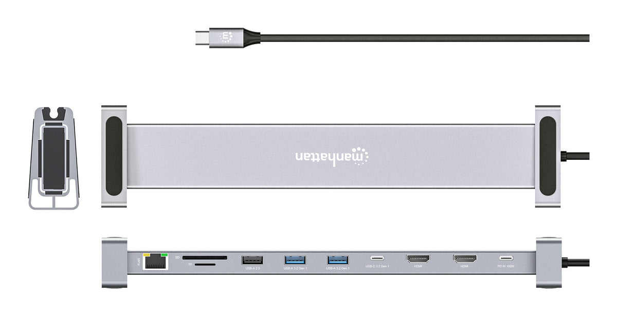 Manhattan 190398 dockningsstationer för bärbara datorer Kabel USB 3.2 Gen 1 (3.1 Gen 1) Type-C Grå