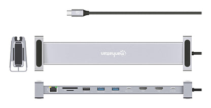 Manhattan 190398 dockningsstationer för bärbara datorer Kabel USB 3.2 Gen 1 (3.1 Gen 1) Type-C Grå