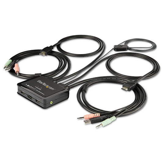 StarTech.com 2-ports HDMI KVM-switch med inbyggda kablar - USB 4K 60 Hz