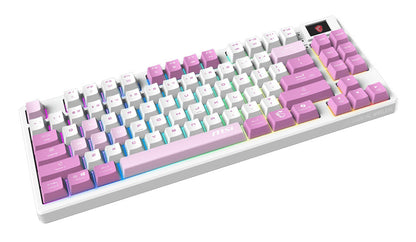 MSI FORGE GK600 TKL WIRELESS VIOLET tangentbord Spela USB + Bluetooth QWERTY Spansk Rosa, Violett, Vit