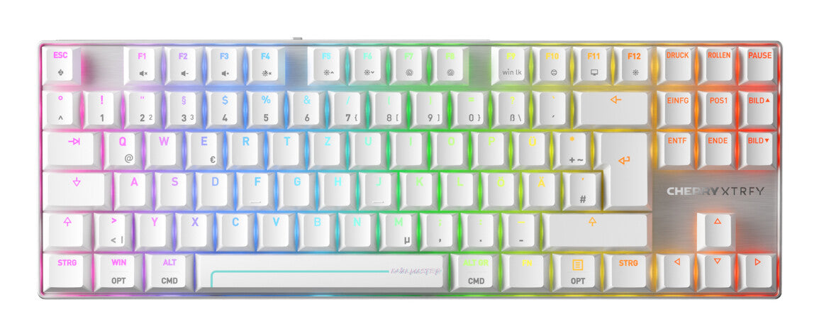 CHERRY MX 8.2 Pro TMR Wireless tangentbord Spela USB + RF Wireless + Bluetooth QWERTZ tyska Silver, Vit