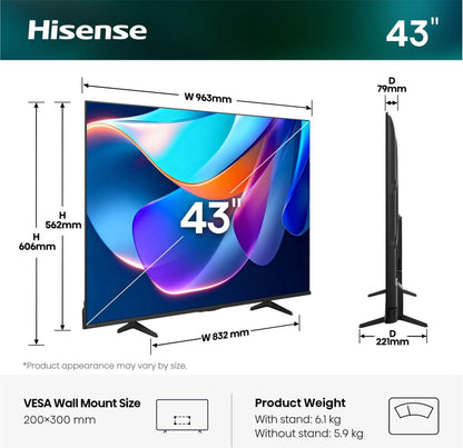 Hisense 43A6S 109,2 cm (43") 4K Ultra HD Smart-TV Wi-Fi Svart