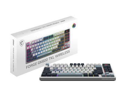 MSI FORGE GK600 TKL WIRELESS SKY tangentbord Spela USB + Bluetooth QWERTY Engelska (Storbritannien) Blå, Vit