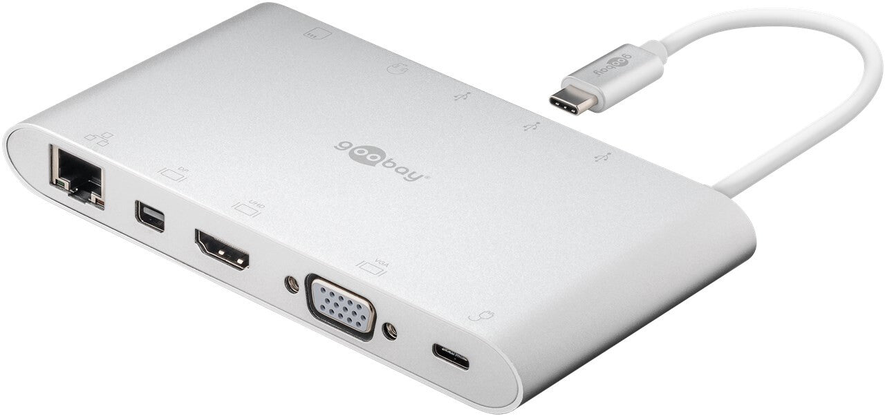 Goobay 62113 dockningsstationer för bärbara datorer Kabel USB 3.2 Gen 1 (3.1 Gen 1) Type-C Silver