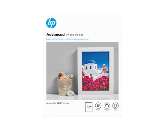 HP Advanced Photo-papper, glättat, 250 g/m2, 13 x 18 cm (127 x 178 mm), 25 ark