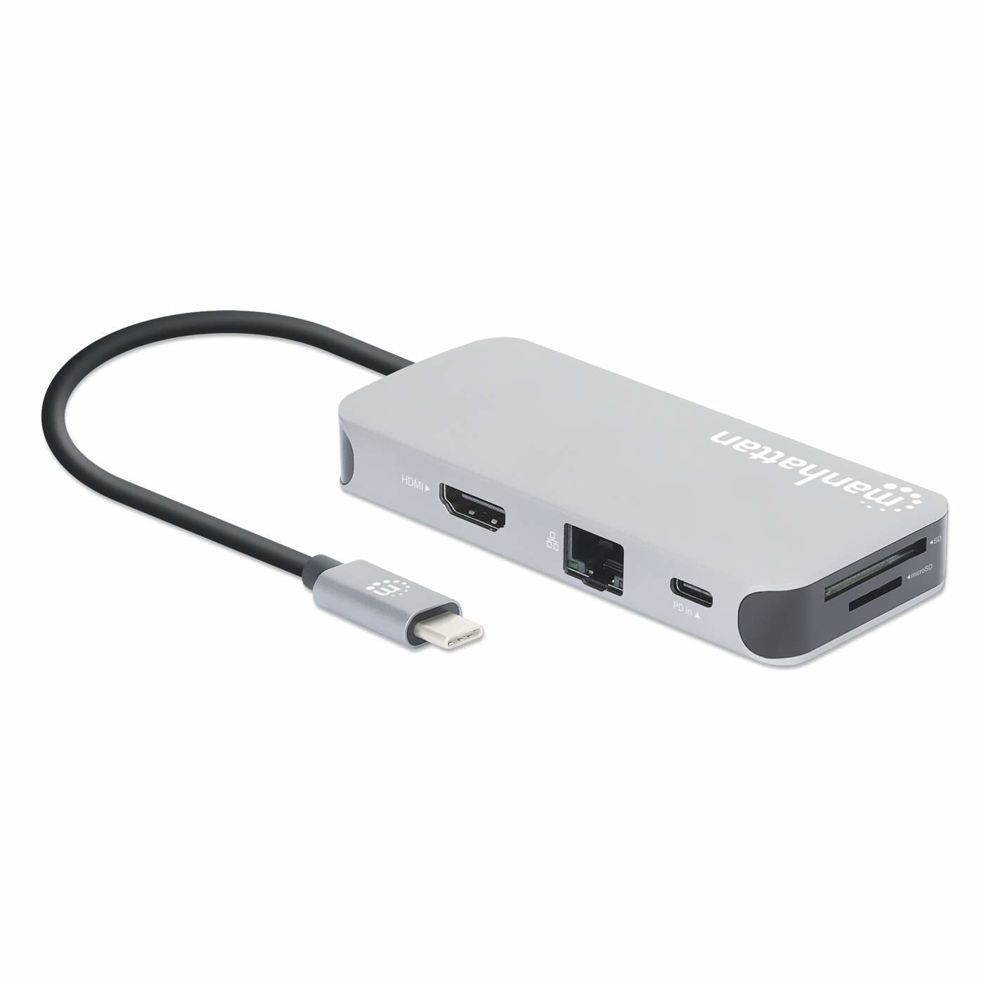 Manhattan 130615 dockningsstationer för bärbara datorer Kabel USB 3.2 Gen 1 (3.1 Gen 1) Type-C Gjuten aluminium