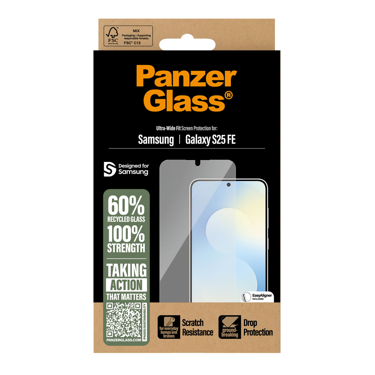 PanzerGlass ® Screen Protector Samsung Galaxy S25 FE 5G | Ultra-Wide Fit w. EasyAligner Genomskinligt skärmskydd 1 styck