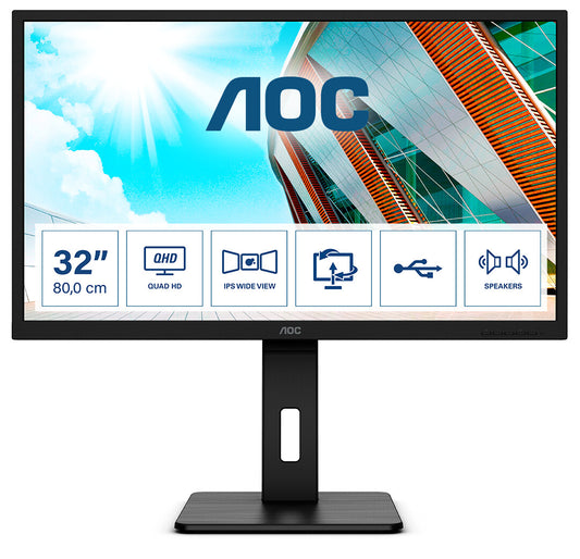 AOC P2 Q32P2 platta pc-skärmar 80 cm (31.5") 2560 x 1440 pixlar 2K Ultra HD LED Svart