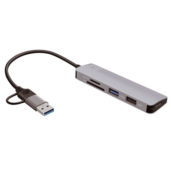 4smarts 469630 dockningsstationer för bärbara datorer Kabel USB 3.2 Gen 1 (3.1 Gen 1) Type-A + Type-C Grå